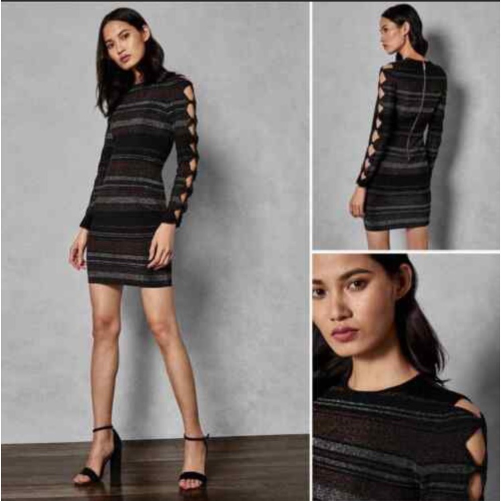 Ted Baker Simona Lurex Stripe Bow Detail Dress Size 2/US 6